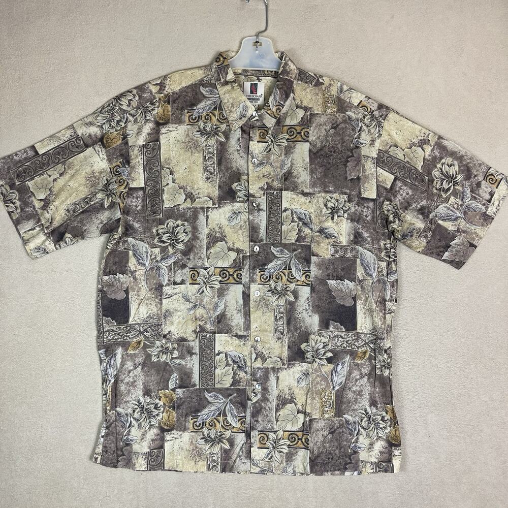 Tori Richard Shirt Mens L Brown Floral Hawaiian Honolulu Short Sleeve Button Up